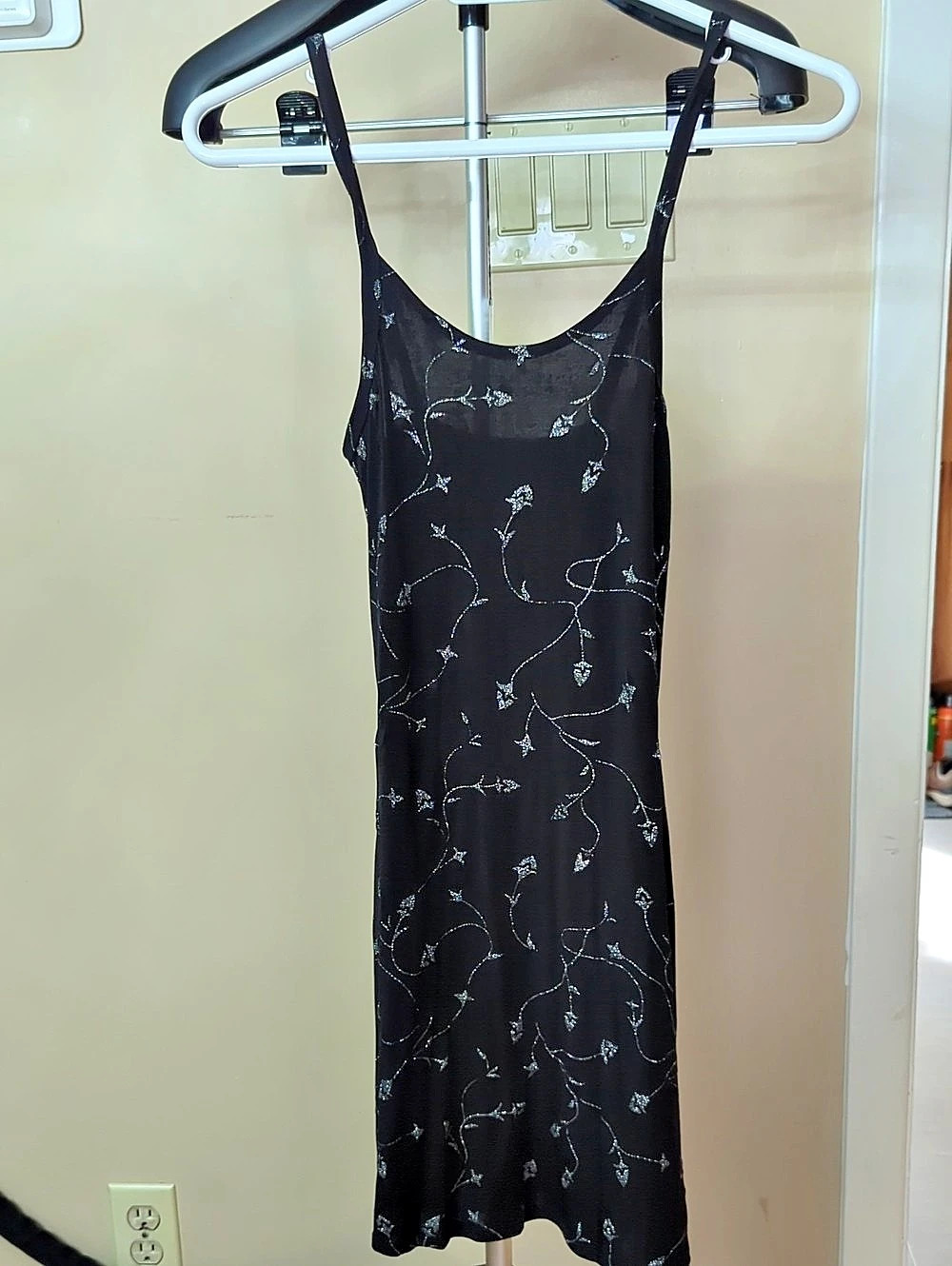 Floral Spaghetti Strap Maxi Dress in Black And Silver Like New